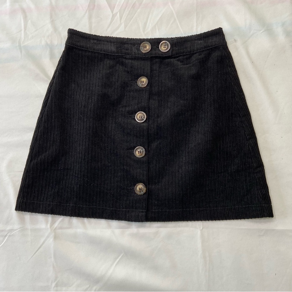 En Crème Black Corduroy Button Front Mini Skirt Women's Size Small - Picture 2 of 8